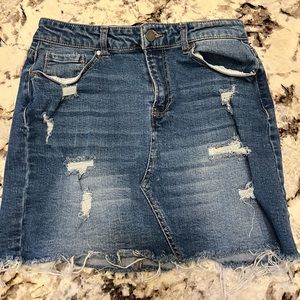 Black label distressed jean skirt